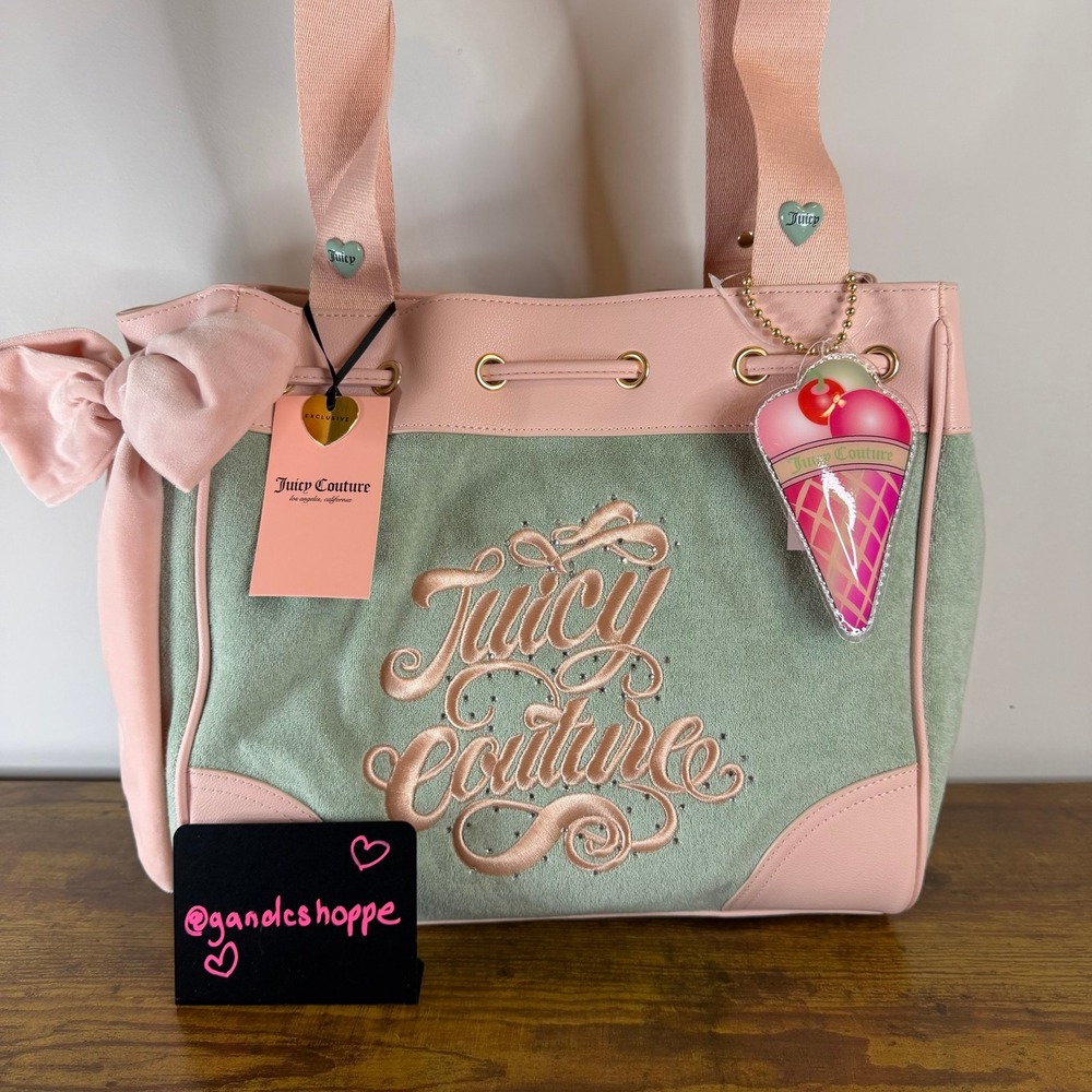 New Juicy Couture Sugar Rush Frost Green Light Pink Daydreamer Tote Bag Icecream